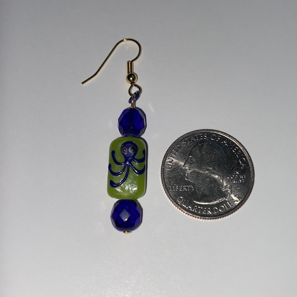 Octopus Spider Earrings Green Blue Halloween - Picture 4 of 7